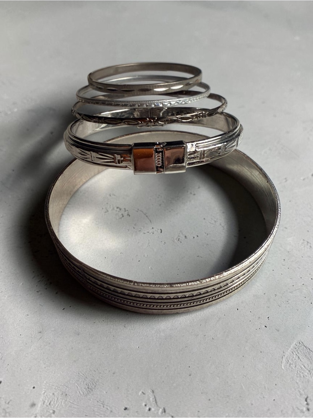Set of Five Silver-Tone Bangle Bracelets